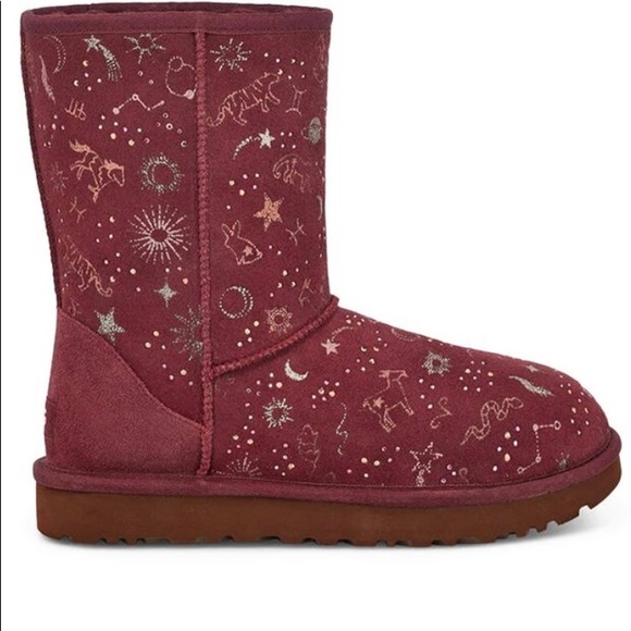 NIB-Ugg Grape Zodiac Short Suede Sheepskin Boots - Picture 7 of 16